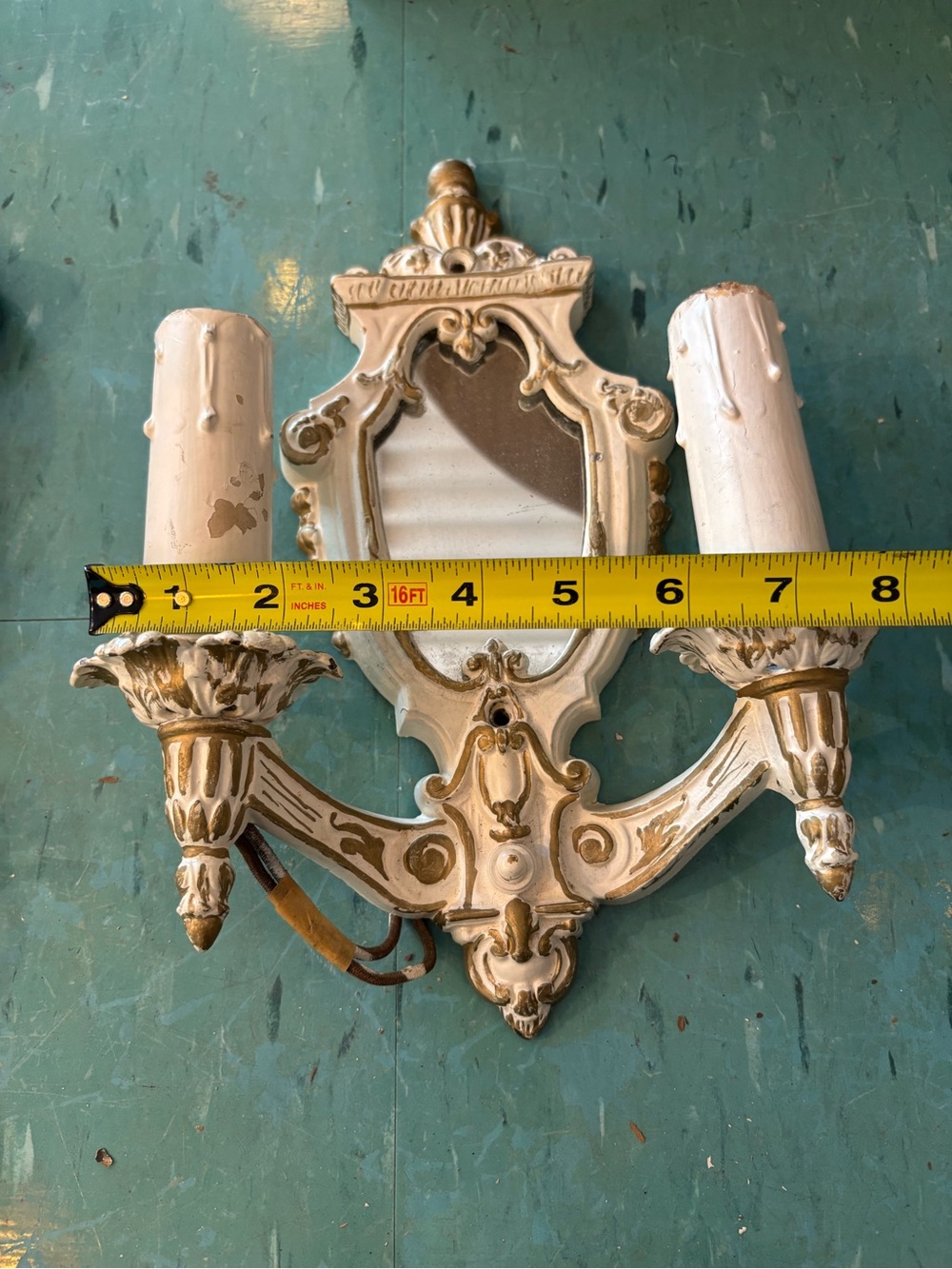 Four antique Victorian French wall sconces light fixtures, two candles mirrored - Picture 9 of 9